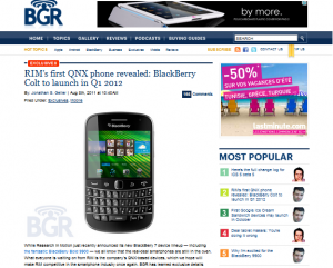 Fuite sur le premier smartphone sous QNX, le